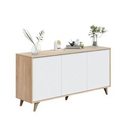3-door sideboard in natural/white wood, 154x40x75 cm | KIKUA