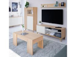 3-door sideboard in natural/white wood, 154x40x75 cm | KIKUA
