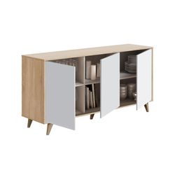 3-door sideboard in natural/white wood, 154x40x75 cm | KIKUA