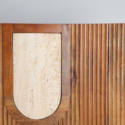 High sideboard in mango wood and travertine marble in natural, 81 x 40 x 142 cm | Claux