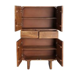 High sideboard in mango wood and travertine marble in natural, 81 x 40 x 142 cm | Claux