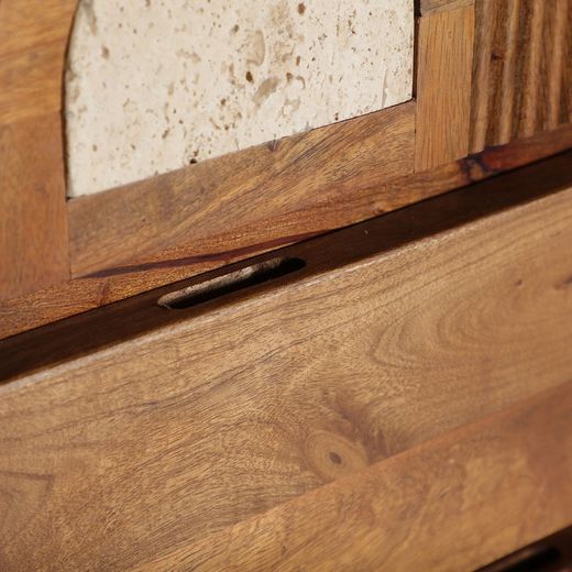 High sideboard in mango wood and travertine marble in natural, 81 x 40 x 142 cm | Claux