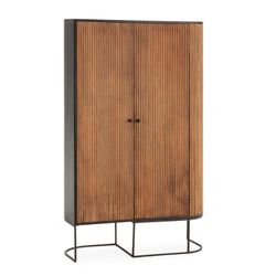 Aparador alto de madera de mango y metal  en color roble y negro, 100 x 40 x 165 cm | Curve