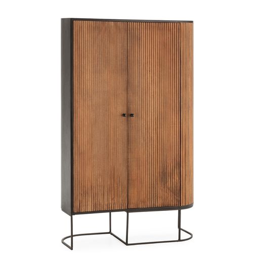 Aparador alto de madera de mango y metal  en color roble y negro, 100 x 40 x 165 cm | Curve