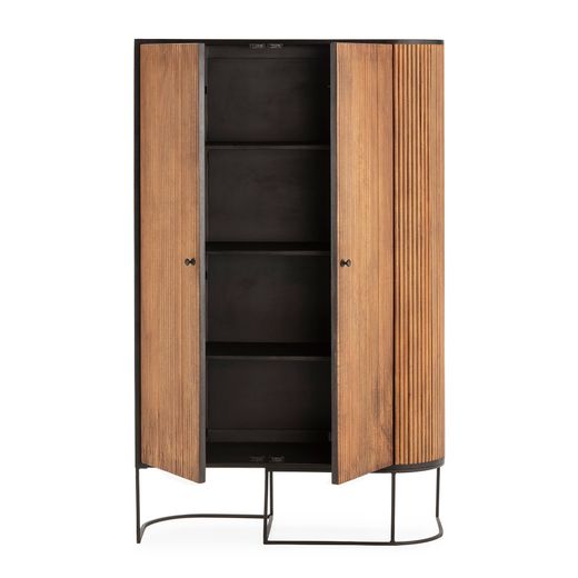 Tall sideboard in mango wood and metal in oak and black, 100 x 40 x 165 cm | Curve
