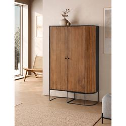 Tall sideboard in mango wood and metal in oak and black, 100 x 40 x 165 cm | Curve