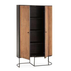 Tall sideboard in mango wood and metal in oak and black, 100 x 40 x 165 cm | Curve