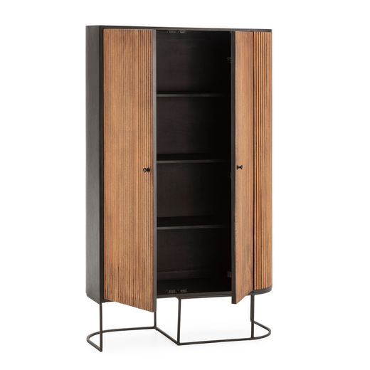 Tall sideboard in mango wood and metal in oak and black, 100 x 40 x 165 cm | Curve