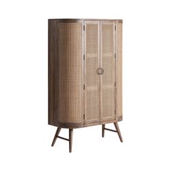 Aparador alto de madera de mango y mimbre en marrón, 105 x 45 x 170 cm | Beckley