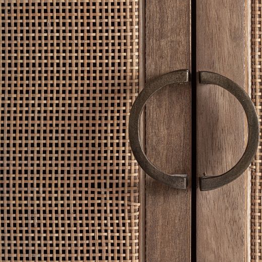 Aparador alto de madera de mango y mimbre en marrón, 105 x 45 x 170 cm | Beckley