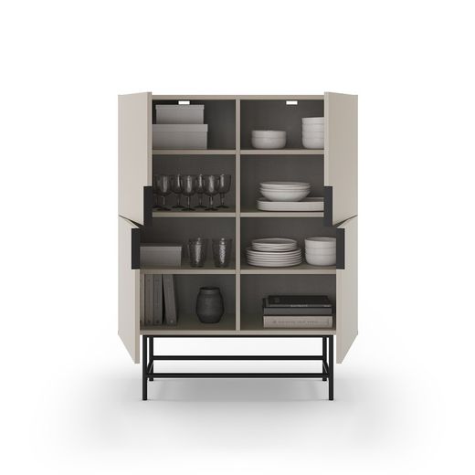 Tall wooden sideboard in cream colour, 100 x 40 x 128 cm | Eldia