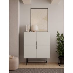Tall wooden sideboard in cream colour, 100 x 40 x 128 cm | Eldia