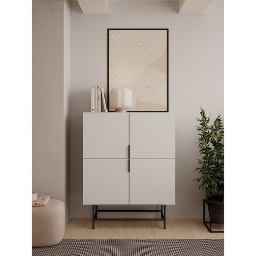 Tall wooden sideboard in cream colour, 100 x 40 x 128 cm | Eldia