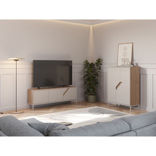 Ψηλό ξύλινο μπουφέ σε κρεμ και δρυς, 85 x 40 x 120 εκ. | Lilou