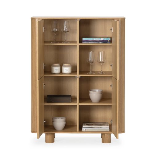Hoge houten dressoir in eikenkleur, 100 x 40 x 133 cm | Padoc