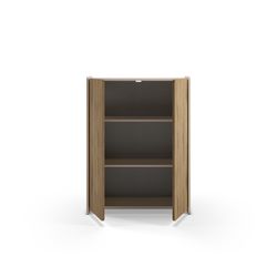 Tall wooden sideboard in oak and cream, 90 x 40 x 125 cm | Boucleon