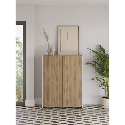 Tall wooden sideboard in oak and cream, 90 x 40 x 125 cm | Boucleon