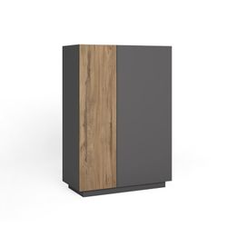 Buffet haut en bois gris et naturel, 90,1 x 41,6 x 125,6 cm | Udine