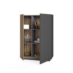 Buffet haut en bois gris et naturel, 90,1 x 41,6 x 125,6 cm | Udine