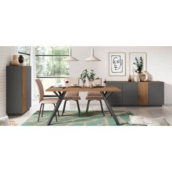 Buffet haut en bois gris et naturel, 90,1 x 41,6 x 125,6 cm | Udine