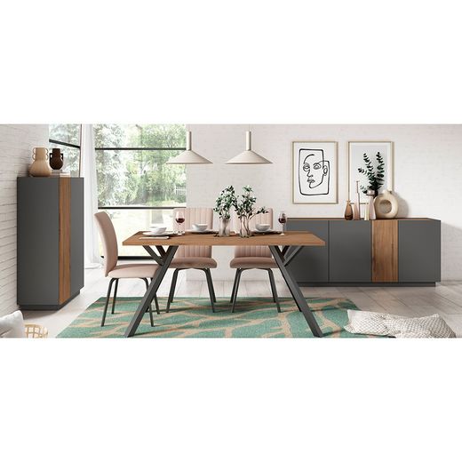 Buffet haut en bois gris et naturel, 90,1 x 41,6 x 125,6 cm | Udine