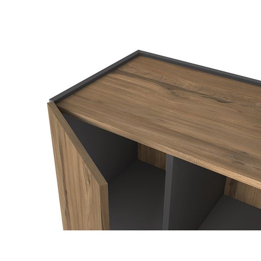 Buffet haut en bois gris et naturel, 90,1 x 41,6 x 125,6 cm | Udine
