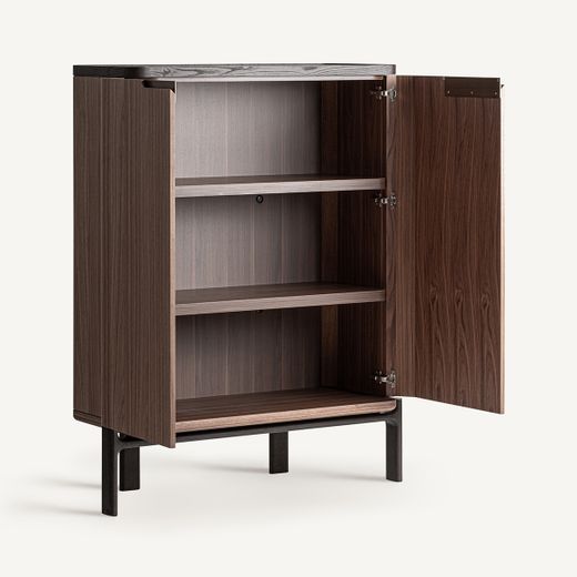Aparador alto de madera en marrón y negro, 110 x 47 x 150 cm | Saillon