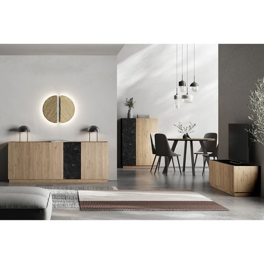 Hög träskänk i natur och svart, 90 x 41,8 x 127 cm | Dione