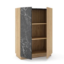 High wooden sideboard in natural and black, 90 x 41.8 x 127 cm | Dione