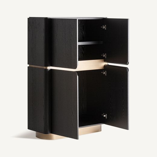 Aparador alto de madera en negro y dorado, 110 x 43 x 154 cm | Prayon