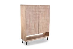 Aparador alto de madera en roble nordish y negro, 120 x 40 x 156 cm | Berg