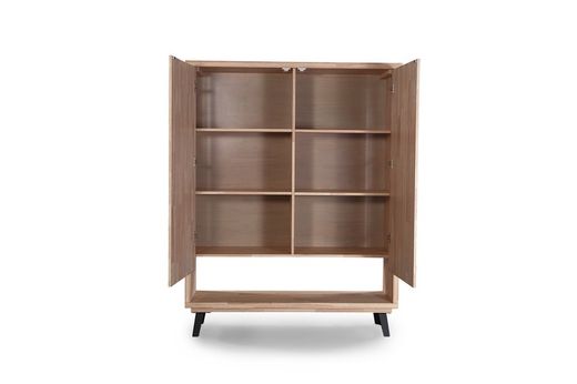 Aparador alto de madera en roble nordish y negro, 120 x 40 x 156 cm | Berg