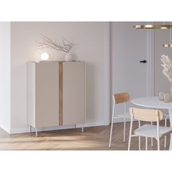 Tall sideboard in wood and metal, oak and cream color, 90 x 40.5 x 120 cm | Lucile