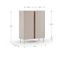 Tall sideboard in wood and metal, oak and cream color, 90 x 40.5 x 120 cm | Lucile