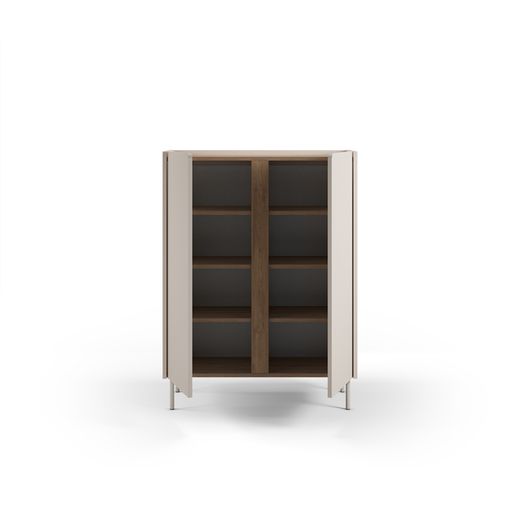 Tall sideboard in wood and metal, oak and cream color, 90 x 40.5 x 120 cm | Lucile