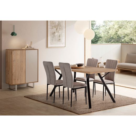 Tall sideboard in wood and metal, oak and grey, 90 x 40 x 120 cm | Millay