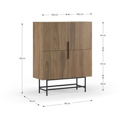 Tall sideboard in wood and metal, oak and black, 100 x 40 x 128 cm | Eldia