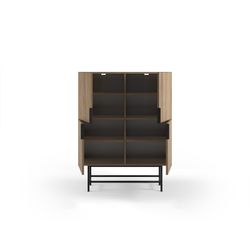 Tall sideboard in wood and metal, oak and black, 100 x 40 x 128 cm | Eldia