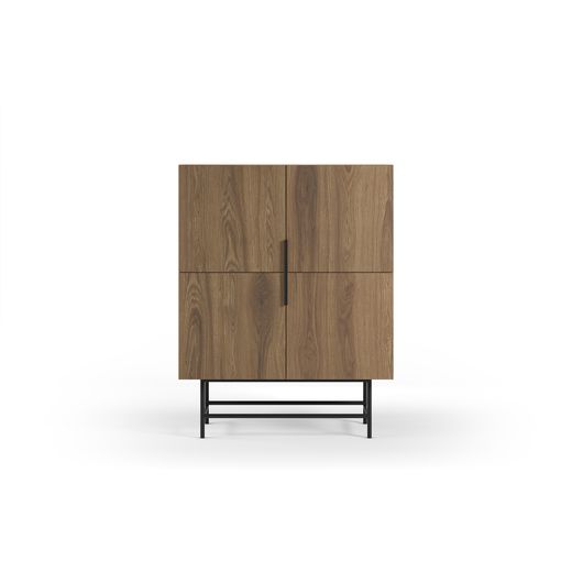 Tall sideboard in wood and metal, oak and black, 100 x 40 x 128 cm | Eldia