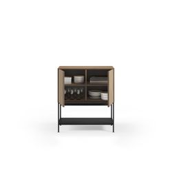 Tall sideboard in wood and metal, oak and black, 80 x 40 x 90 cm | Amira