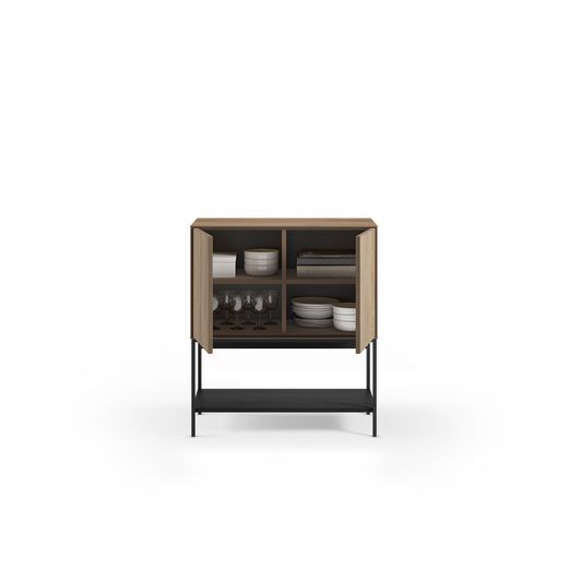 Tall sideboard in wood and metal, oak and black, 80 x 40 x 90 cm | Amira