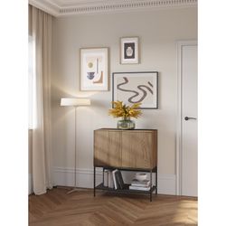 Tall sideboard in wood and metal, oak and black, 80 x 40 x 90 cm | Amira