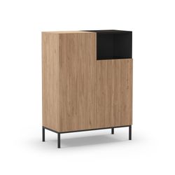 Tall sideboard in wood and metal, oak and black, 90 x 40 x 120 cm | Cailin