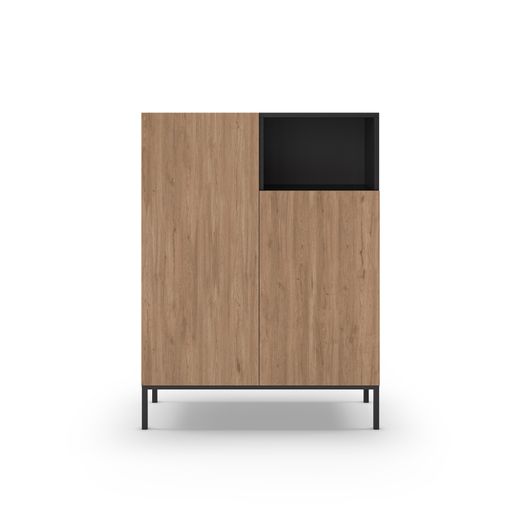 Tall sideboard in wood and metal, oak and black, 90 x 40 x 120 cm | Cailin