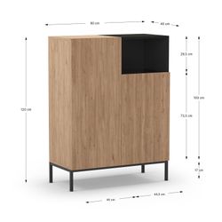 Tall sideboard in wood and metal, oak and black, 90 x 40 x 120 cm | Cailin