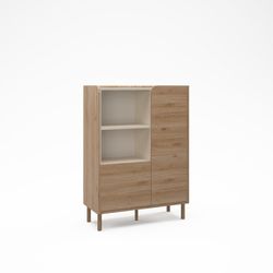 Aparador alto em madeira e metal nas cores carvalho e vison, 90 x 40 x 125 cm | Monza