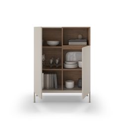 Tall sideboard in wood and metal, cream and oak color, 90 x 40 x 120 cm | Cailin