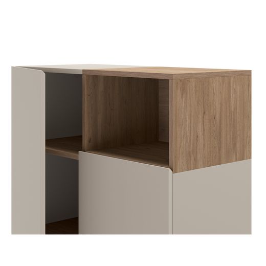 Tall sideboard in wood and metal, cream and oak color, 90 x 40 x 120 cm | Cailin