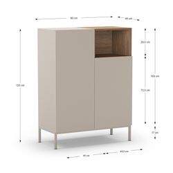 Tall sideboard in wood and metal, cream and oak color, 90 x 40 x 120 cm | Cailin