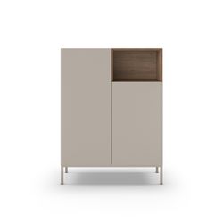 Tall sideboard in wood and metal, cream and oak color, 90 x 40 x 120 cm | Cailin